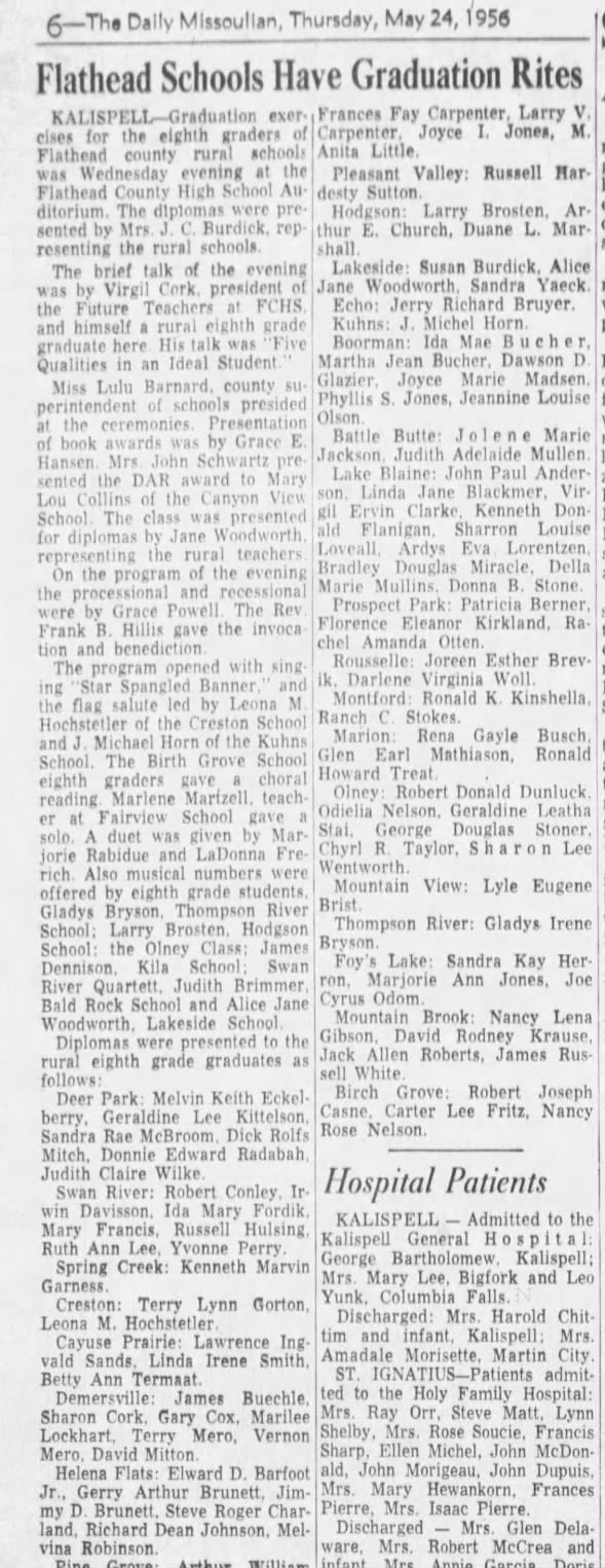 Lawrence Ingvald Sands Graduation. The Daily Missoulian 24 May 1956. Not sure who this is yet.